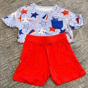 Little Sleepies Star Print T-Shirt and Red Shorts Set